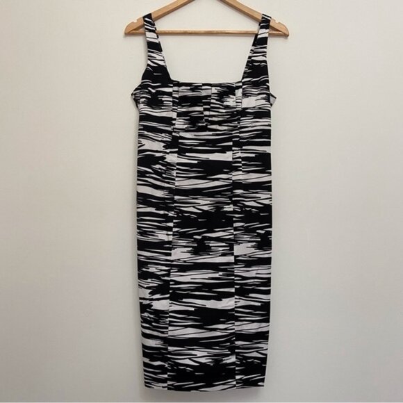 Calvin Klein black white dress bodycon sleeveless stretch flattering pencil 10 - Picture 2 of 13